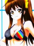  bangs black_bikini_top breasts brown_eyes brown_hair cleavage collarbone hair_ornament high_ponytail long_hair medium_breasts nagato_yuki-chan_no_shoushitsu ponytail solo suzumiya_haruhi suzumiya_haruhi_no_shoushitsu suzumiya_haruhi_no_yuuutsu upper_body yandereraptor 