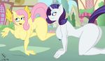  2016 all_fours anthro big_breasts breasts duo equine erect_nipples female fluttershy_(mlp) friendship_is_magic horn jrvanesbroek mammal my_little_pony nipples nude pegasus rarity_(mlp) unicorn wings 