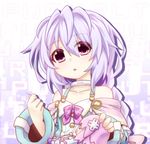  bare_shoulders braid character_doll character_name choker doll holding_needle long_hair looking_at_viewer mizunashi_(second_run) needle neptune_(choujigen_game_neptune) neptune_(series) purple_eyes purple_hair pururut ribbon sewing sewing_needle solo stuffed_toy thread 