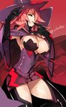  black_sclera blazblue blazblue:_central_fiction breasts gloves hair_over_one_eye hat hyakuhachi_(over3) konoe_a_mercury large_breasts long_hair pink_hair solo thighhighs witch_hat yellow_eyes 
