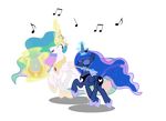  2015 absurd_res alpha_channel blue_feathers blue_fur blue_hair crown cutie_mark duo equine eyes_closed feathered_wings feathers female feral flute friendship_is_magic fur hair hi_res horn jewelry light262 lyre magic mammal multicolored_hair musical_instrument my_little_pony necklace princess_celestia_(mlp) princess_luna_(mlp) simple_background smile transparent_background white_feathers white_fur winged_unicorn wings 