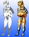  anthro areola big_breasts big_ears black_fur black_hair breasts bunbun chest_tuft dark_hair drill_hair fan_character female floppy_ears fluffy fur hair hi_res huge_breasts humanoid invalid_tag lagomorph looking_at_viewer mammal markings mature multicolored_hair navel nipples nude pattern pussy rabbit simple_background socks_(marking) solo speckled spots standing thick_thighs tuft voluptuous wide_hips yellow_fur 