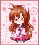  animal_ears blush bone brooch brown_hair chibi collarbone dress imaizumi_kagerou jewelry long_sleeves open_mouth red_eyes solo speech_bubble sweatdrop tail tail_wagging totoharu_(kujirai_minato) touhou translation_request wavy_mouth wide_sleeves wolf_ears wolf_tail 