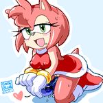  &lt;3 &lt;3_eyes amy_rose anthro black_nose blush boots bottomless breasts butt clothed clothing coolblue dildo english_text female footwear gloves green_eyes hair half-closed_eyes headband hedgehog mammal open_mouth pink_hair ring sex sex_toy short_hair signature solo sonic_(series) sweat text video_games 
