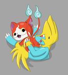  ambiguous_gender anus backsack balls blue_fur cat feline fur grey_background jibanyan male mammal manectric nintendo pok&eacute;mon red_fur simple_background video_games wattacat yo-kai_watch 