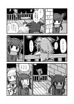  2girls bangs bird_wings blush comic eyebrows_visible_through_hair fur_collar greyscale hair_bobbles hair_ornament head_wings highres japanese_crested_ibis_(kemono_friends) kemono_friends kotobuki_(tiny_life) long_sleeves monochrome multicolored_hair multiple_girls music musical_note neck_ribbon ribbon scarlet_ibis_(kemono_friends) short_hair sidelocks singing translation_request twintails wings 