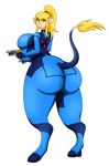  alternate_species animal_humanoid big_breasts big_butt blonde_hair blue_eyes bovine breasts butt clothed clothing cow_humanoid elek-tronikz female hair horn humanoid looking_back mammal metroid multi_breast nintendo raised_tail samus_aran solo tight_clothing video_games zero_suit 