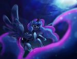  2015 blue_eyes blue_feathers blue_fur blue_hair cloud crown cutie_mark darkflame75 equine feathered_wings feathers female feral friendship_is_magic fur hair hi_res horn mammal my_little_pony princess_luna_(mlp) sky solo star winged_unicorn wings 
