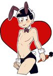  :3 animal_ears black_hair blush_stickers bow bowtie bunny_boy bunny_ears bunny_tail carrot chippendales detached_collar heart looking_at_viewer male_focus matsuno_todomatsu money osomatsu-kun osomatsu-san short_shorts shorts solo tail wrist_cuffs yuka_(yk_osmt) 