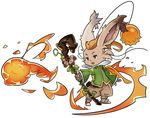  1boy animal_ears blonde_hair bunny_ears final_fantasy final_fantasy_tactics_advance fire furry leaf montblanc open_mouth simple_background solo splashbrush staff white_background 