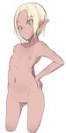  aqua_eyes ass_visible_through_thighs blonde_hair contrapposto cropped_legs flat_color groin hand_on_hip maze_(gochama_ze_gohan) navel nude original pussy short_hair sketch solo standing white_background 