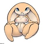  anthro big_breasts blue_eyes breasts female inverted_nipples lagomorph long_ears lop_eared_bunny mammal navel nipples pussy rabbit sitting solo spread_legs spreading wide_hips xylas 