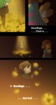  ad androgynous black_legwear blush_stickers brown_hair carrying chara_(undertale) closed_eyes comic english fading field flower flower_bed flower_field flower_pot flowey_(undertale) frisk_(undertale) goodbye head_down highres long_sleeves pantyhose petals shirt smieska smile spoilers spotlight standing striped striped_shirt undertale waving 