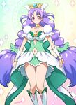  boots center_opening dress earrings go!_princess_precure jewelry joy_ride long_hair magical_girl nanase_yui navel precure puffy_sleeves purple_hair solo twintails what_if 