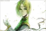  blonde_hair copyright_name expressionless gensou_suikoden gensou_suikoden_iii green_hair ha.skr_(hasukara) looking_back lowres luc_(suikoden) male_focus solo wind 
