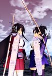  3d akagi_(kantai_collection) arrow bad_id bad_pixiv_id bow_(weapon) flight_deck hakama_skirt highres japanese_clothes kaga_(kantai_collection) kantai_collection mikumikudance multiple_girls muneate ocean side_ponytail sierra_(ws) weapon 