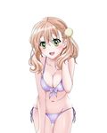  atelier_(series) atelier_escha_&amp;_logy bikini breasts brown_hair cleavage escha_malier green_eyes irohayu looking_at_viewer medium_breasts navel open_mouth side-tie_bikini simple_background solo swimsuit white_background 