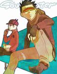  beret couch fingerless_gloves glasses gloves ha.skr_(hasukara) harvar_d_eclair hat male_focus multiple_boys ox_ford sitting soul_eater visor 