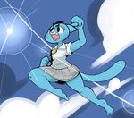  anthro blue_fur cat clothed clothing cloud feline female fist_up fur machetesaga mammal mature_female mother nicole_watterson open_mouth parent skirt solo the_amazing_world_of_gumball 
