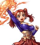  amania_orz breasts corset dragon_quest dragon_quest_viii earrings fire jessica_albert jewelry large_breasts magic narrow_waist red_hair smile solo twintails 