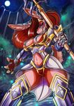  anthro armor big_breasts blue_eyes breasts brown_hair cleavage clothed clothing female hair lagomorph mammal melee_weapon polearm pose skimpy solo spear spirale voluptuous weapon 