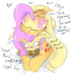  2016 applejack_(mlp) balls blonde_hair blush cutie_mark dialogue dickgirl dickgirl/female duo earth_pony english_text equine female feral fluttershy_(mlp) friendship_is_magic hair hooves horse intersex intersex/female long_hair lying mammal manfartwish my_little_pony on_back on_top oral pegasus pink_hair pony sex tears text thrusting wings 