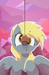  2014 abstract_background amber_eyes blonde_hair darkflame75 derpy_hooves_(mlp) equine female feral food friendship_is_magic fur grey_fur hair horse mammal muffin my_little_pony pegasus pony solo wings 