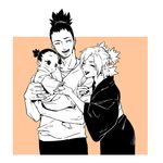  2boys black_hair family father_and_son heise_wanbaolu husband_and_wife japanese_clothes jewelry long_hair monochrome mother_and_son multiple_boys nara_shikadai nara_shikamaru naruto naruto_(series) ponytail ring smile temari 