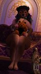  2016 3d_(artwork) anthro bear big_breasts black_hair blx24 breasts brown_fur brown_lips cgi digital_media_(artwork) female fur hair hi_res hindpaw inside lips long_hair looking_at_viewer mammal nails open_mouth paws red_eyes smile sofa solo teeth thick_thighs wide_hips 
