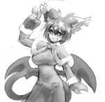  alternate_costume animal_ears blush_stickers bow capelet cyzir_visheen familiar_(monster_girl_encyclopedia) fur_trim greyscale grin hair_ornament looking_at_viewer low_wings monochrome monster_girl monster_girl_encyclopedia paws short_hair simple_background sketch smile solo star star-shaped_pupils star_hair_ornament symbol-shaped_pupils tail v white_background wings 