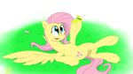  arthropod butterfly cutie_mark equine fluttershy_(mlp) friendship_is_magic grass hair horse inner_ear_fluff insect lying mammal my_little_pony open_mouth pink_hair pony signature stone wan1357 wings 
