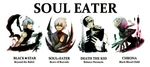  3boys androgynous arched_back bandages biceps black_hair black_star blue_hair character_name copyright_name crona_(soul_eater) death_the_kid formal grey_hair ha.skr_(hasukara) highres looking_at_viewer multiple_boys soul_eater soul_eater_(character) spiked_hair star suit 