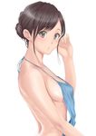  apron breasts brown_eyes brown_hair medium_breasts muffin_(sirumeria) naked_apron original short_hair simple_background solo upper_body 