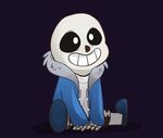  animated animated_gif blinking chibi commentary glowing glowing_eye grin hood hoodie mudkipful no_eyes sans sitting skeleton slippers smile undertale 