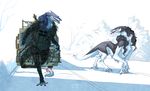 2015 ambiguous_gender anthro claws clothed clothing duo english_text feral forked_tongue fur hair half-closed_eyes hi_res long_hair military_uniform nakaba open_mouth outside purple_fur purple_hair raesheris rain_silves raised_leg sergal sharp_teeth signature simple_background smile snow teeth text toe_claws tongue tongue_out uniform vehicle white_background white_fur 
