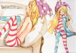  absurdres american_flag_dress american_flag_legwear blonde_hair blush breasts closed_eyes clownpiece couch fairy_wings hat highres huge_filesize jester_cap ke-ta long_hair masturbation nipples non-web_source one_eye_closed open_mouth pantyhose red_eyes scan small_breasts solo text_focus torn_clothes torn_legwear touhou translated very_long_hair wings 