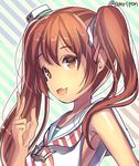  :d amripo anchor brown_eyes brown_hair commentary_request dress fang highres kantai_collection libeccio_(kantai_collection) open_mouth sailor_dress smile solo 