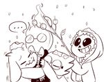  2boys 2girls alphys fire food glasses grillby hood hoodie hot_dog hug marshmallow monochrome monster_boy monster_girl mudkipful multiple_boys multiple_girls mundane_utility roasting sans skeleton snow snowing spoken_ellipsis stick toriel tuxedo undertale younger 