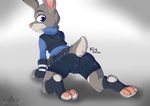  butt clothing disney judy_hopps lagomorph mammal on_fours paws rabbit raised_tail redfoxsoul tight_shorts uniform zootopia 