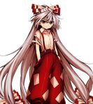  albino bow expressionless flat_chest fujiwara_no_mokou hands_in_pockets harukawa_moe long_hair official_art red_eyes silver_hair solo suspenders torn_clothes torn_sleeves touhou transparent_background urban_legend_in_limbo very_long_hair 