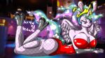  16:9 absurd_res big_breasts breasts candy cute equine female food friendship_is_magic hair hi_res horn horse imdudrjsmi lagomorph looking_at_viewer mammal my_little_pony nightclub pony princess_celestia_(mlp) rabbit smile solo wide_hips winged_unicorn wings 
