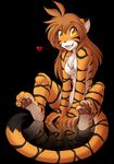  &lt;3 anthro black_background black_fur blush breasts brown_hair chest_tuft claws digitigrade ears_up edit feline female flora_(twokinds) fur hair happy hindpaw keidran lol_comments long_hair looking_at_viewer mammal nude open_mouth orange_fur pawpads paws reflection simple_background sitting smile solo stripes teeth tiger tom_fischbach tongue tuft twokinds white_fur yellow_eyes 