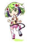  ass bike_shorts boots chibi dimension_w green_eyes green_hair looking_at_viewer multicolored_hair pink_shorts reku short_hair shorts solo tail thigh_boots thighhighs two-tone_hair white_footwear yurizaki_mira 