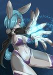  anthro aria big_breasts blue_hair breasts buried_frog clothed clothing female hair lagomorph magic_user mammal purple_eyes rabbit skimpy solo 