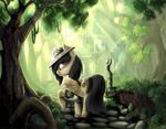  2015 brown_fur clothing cutie_mark daring_do_(mlp) equine female feral forest friendship_is_magic fur grass grey_hair hair hat hi_res looking_at_viewer mammal my_little_pony nature nemo2d outside pegasus purple_eyes rock ruins solo tree wings 