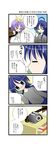  &gt;_&lt; 4koma :o =_= ahoge aotan_nishimoto blush cellphone closed_eyes comic flying_sweatdrops hiiragi_tsukasa izumi_konata lucky_star mole mole_under_eye multiple_girls open_mouth phone ribbon translated 