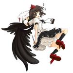  brown_eyes brown_hair camera don full_body geta hat highres looking_at_viewer open_mouth shameimaru_aya short_hair skirt smile solo tengu-geta tokin_hat touhou transparent_background 