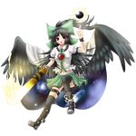  absurdres aonagi_ibane black_hair black_sun bow eyes full_body green_bow hair_bow highres long_hair red_eyes reiuji_utsuho solo sun thighhighs touhou transparent_background wings 