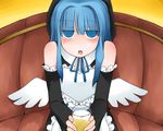  07th_expansion beret blue_eyes blue_hair crossdress crossdressing drunk glass gloves hat highres no_naku_koro_ni_(series) sitting umineko_no_naku_koro_ni uniform zepar 