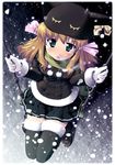  animal_hat blush cat_hat copyright_request from_above fur_trim gloves green_scarf hat loafers ribbon sad scarf shoes snow snowing solo swing tears thighhighs twintails white_gloves winter yamabuki_zarame zettai_ryouiki 
